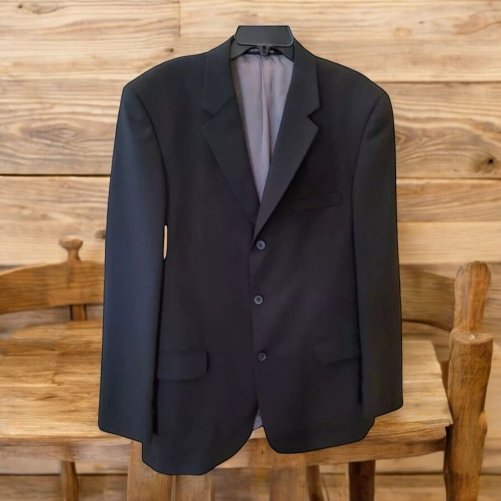 J Ferrar Mens Blazer Sport Coat Jacket 44 L Classic Black 100% Wool